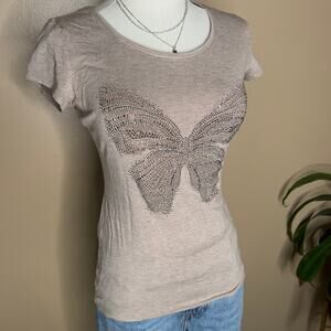 WHBM Embellished Butterfly Fitted Graphic Tee Size XS Casual Y2K